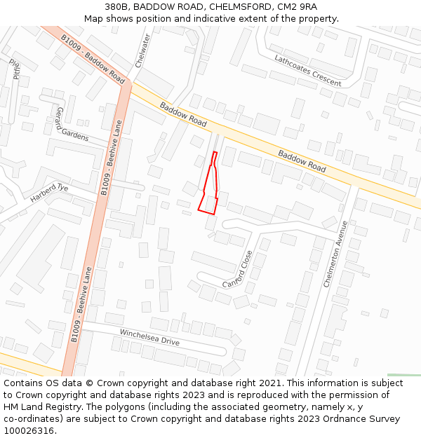 380B, BADDOW ROAD, CHELMSFORD, CM2 9RA: Location map and indicative extent of plot