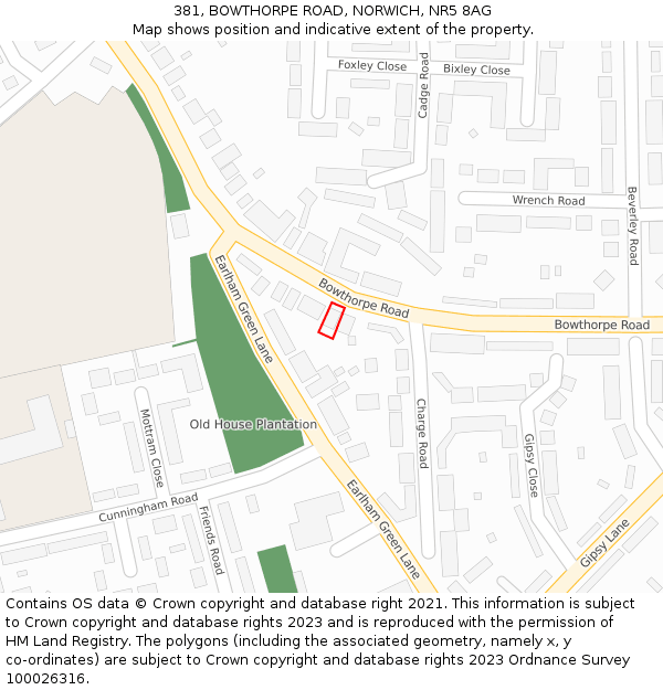 381, BOWTHORPE ROAD, NORWICH, NR5 8AG: Location map and indicative extent of plot