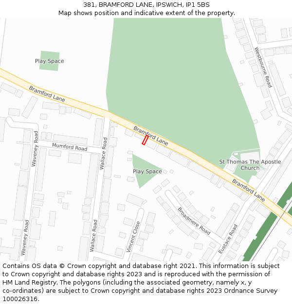 381, BRAMFORD LANE, IPSWICH, IP1 5BS: Location map and indicative extent of plot