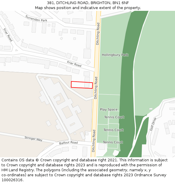 381, DITCHLING ROAD, BRIGHTON, BN1 6NF: Location map and indicative extent of plot