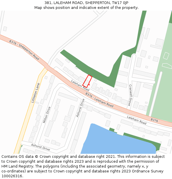 381, LALEHAM ROAD, SHEPPERTON, TW17 0JP: Location map and indicative extent of plot