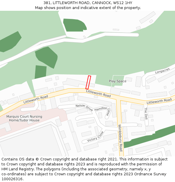 381, LITTLEWORTH ROAD, CANNOCK, WS12 1HY: Location map and indicative extent of plot