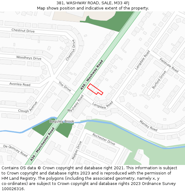 381, WASHWAY ROAD, SALE, M33 4FJ: Location map and indicative extent of plot