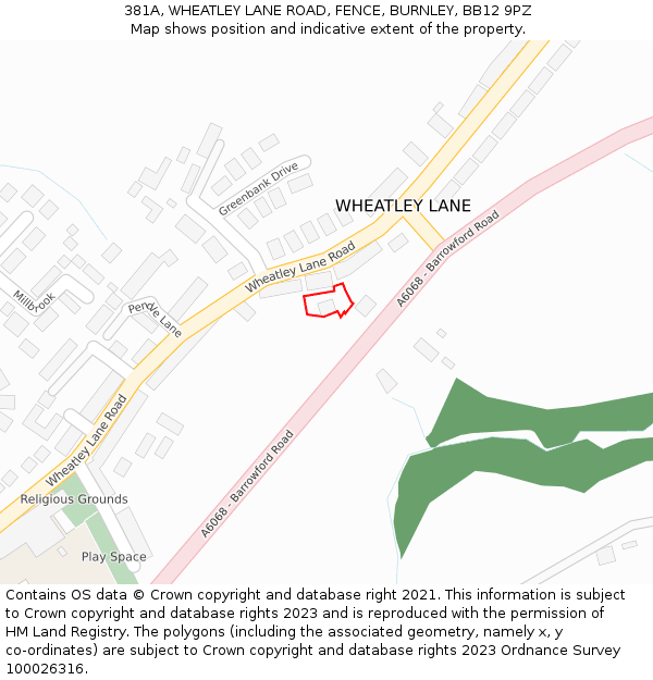 381A, WHEATLEY LANE ROAD, FENCE, BURNLEY, BB12 9PZ: Location map and indicative extent of plot