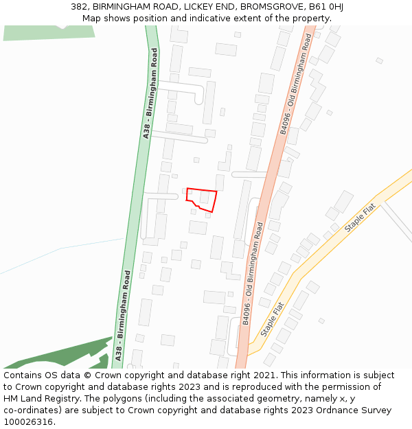 382, BIRMINGHAM ROAD, LICKEY END, BROMSGROVE, B61 0HJ: Location map and indicative extent of plot