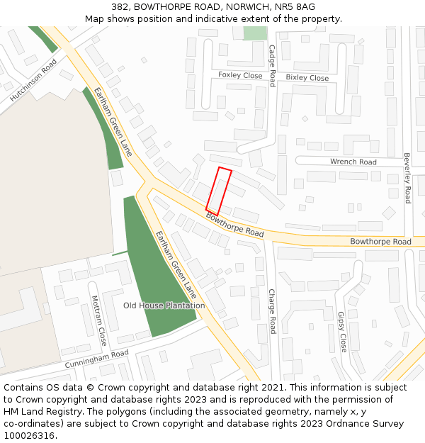 382, BOWTHORPE ROAD, NORWICH, NR5 8AG: Location map and indicative extent of plot