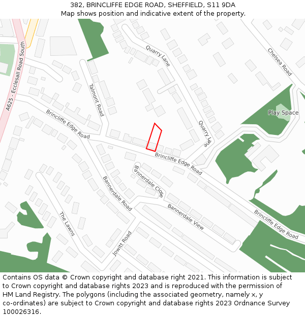 382, BRINCLIFFE EDGE ROAD, SHEFFIELD, S11 9DA: Location map and indicative extent of plot