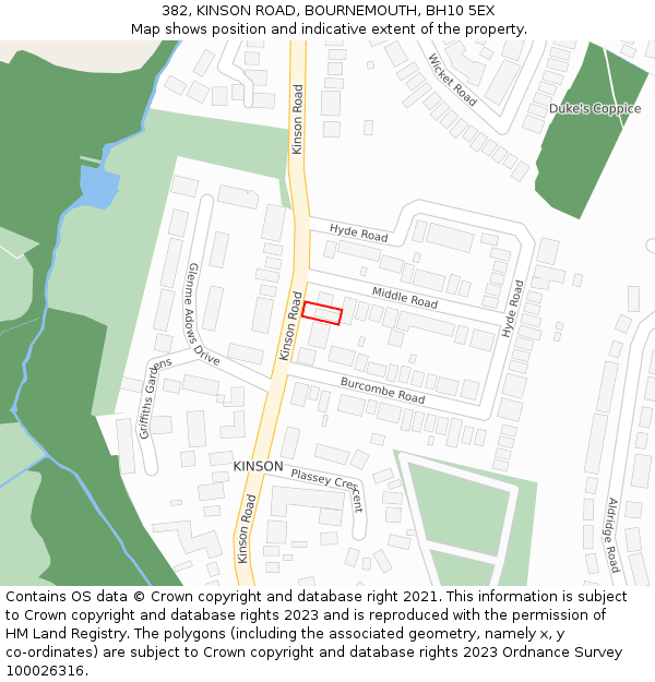 382, KINSON ROAD, BOURNEMOUTH, BH10 5EX: Location map and indicative extent of plot