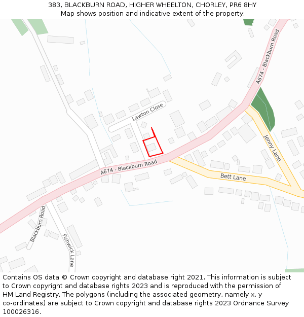 383, BLACKBURN ROAD, HIGHER WHEELTON, CHORLEY, PR6 8HY: Location map and indicative extent of plot