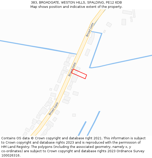 383, BROADGATE, WESTON HILLS, SPALDING, PE12 6DB: Location map and indicative extent of plot