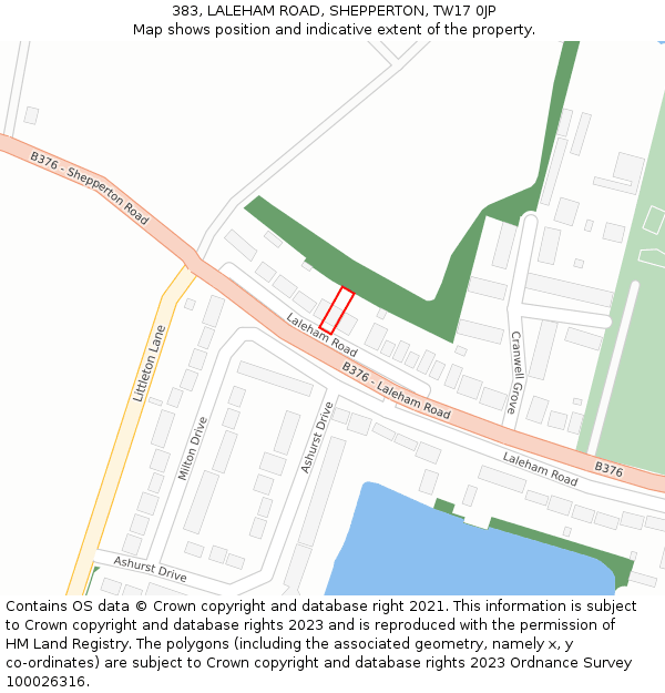 383, LALEHAM ROAD, SHEPPERTON, TW17 0JP: Location map and indicative extent of plot