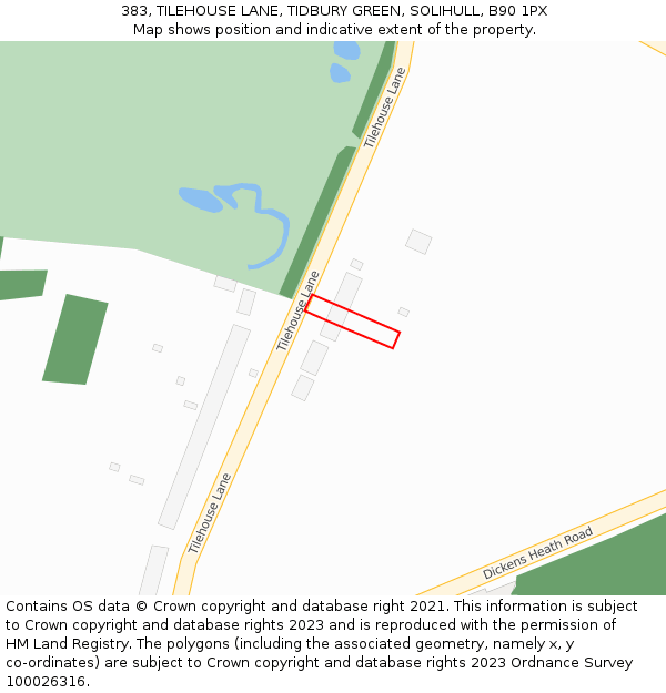 383, TILEHOUSE LANE, TIDBURY GREEN, SOLIHULL, B90 1PX: Location map and indicative extent of plot