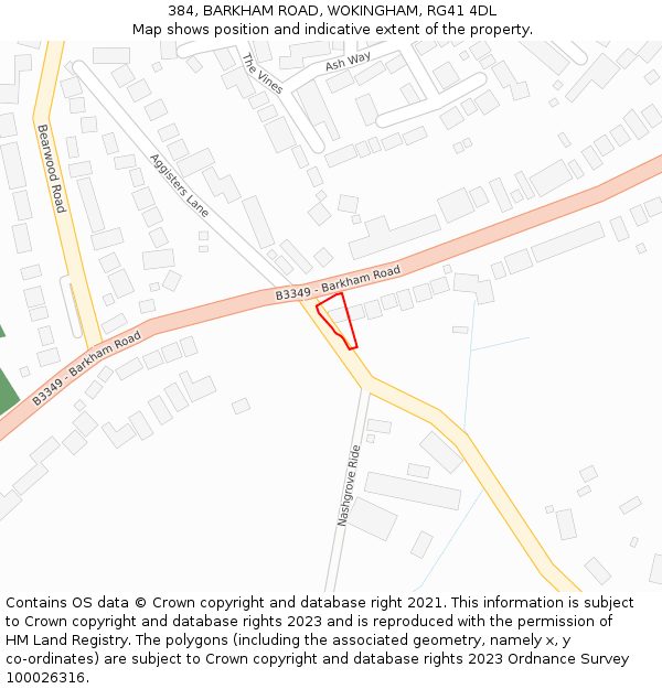 384, BARKHAM ROAD, WOKINGHAM, RG41 4DL: Location map and indicative extent of plot