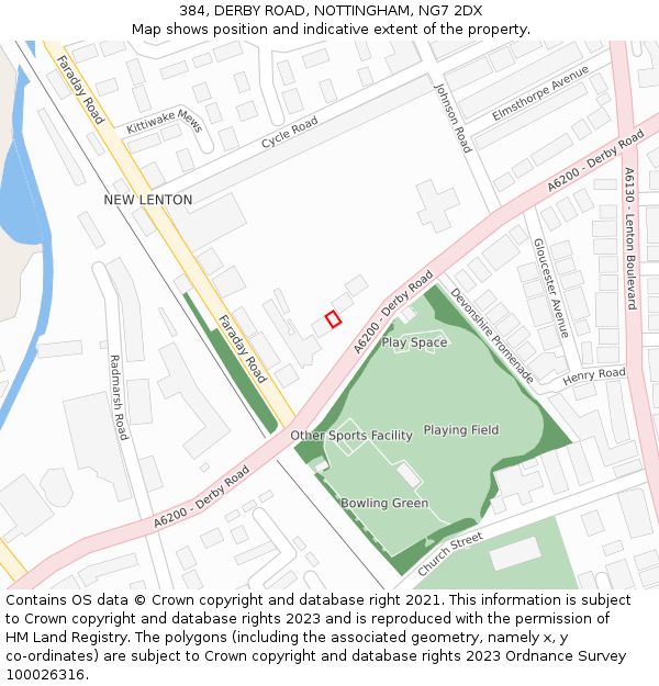 384, DERBY ROAD, NOTTINGHAM, NG7 2DX: Location map and indicative extent of plot