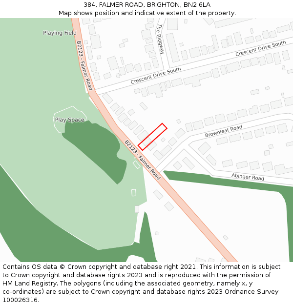 384, FALMER ROAD, BRIGHTON, BN2 6LA: Location map and indicative extent of plot