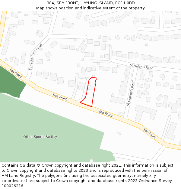 384, SEA FRONT, HAYLING ISLAND, PO11 0BD: Location map and indicative extent of plot