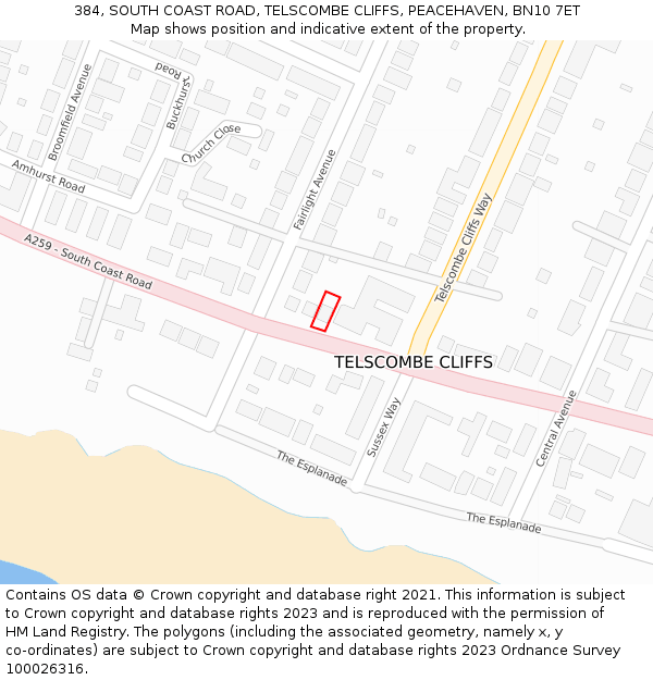 384, SOUTH COAST ROAD, TELSCOMBE CLIFFS, PEACEHAVEN, BN10 7ET: Location map and indicative extent of plot