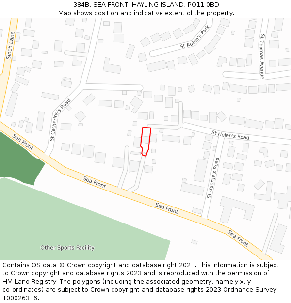 384B, SEA FRONT, HAYLING ISLAND, PO11 0BD: Location map and indicative extent of plot