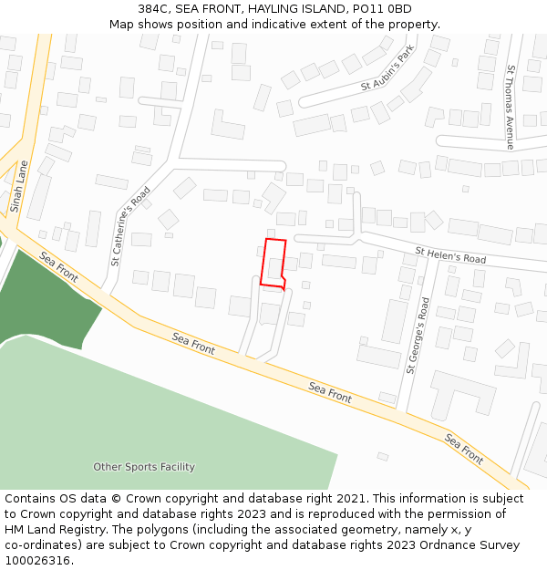 384C, SEA FRONT, HAYLING ISLAND, PO11 0BD: Location map and indicative extent of plot