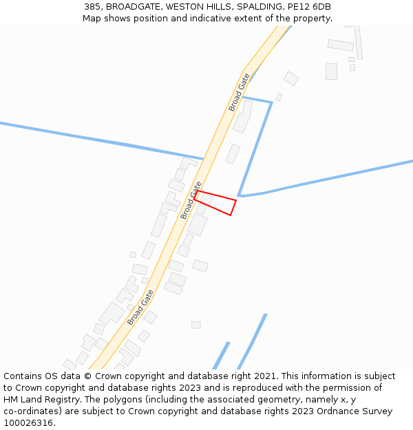 385, BROADGATE, WESTON HILLS, SPALDING, PE12 6DB: Location map and indicative extent of plot