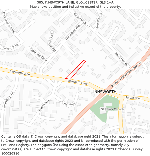 385, INNSWORTH LANE, GLOUCESTER, GL3 1HA: Location map and indicative extent of plot