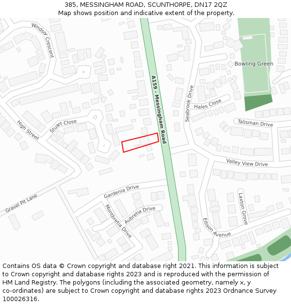 385, MESSINGHAM ROAD, SCUNTHORPE, DN17 2QZ: Location map and indicative extent of plot