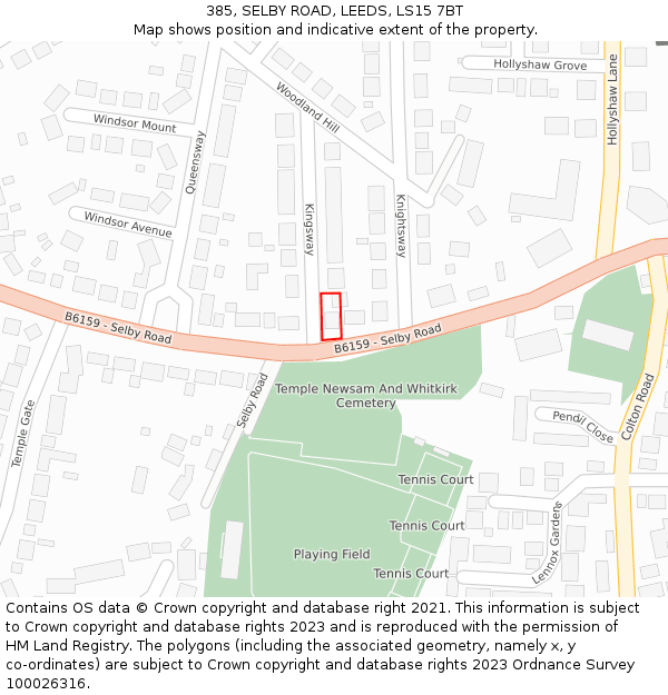 385, SELBY ROAD, LEEDS, LS15 7BT: Location map and indicative extent of plot