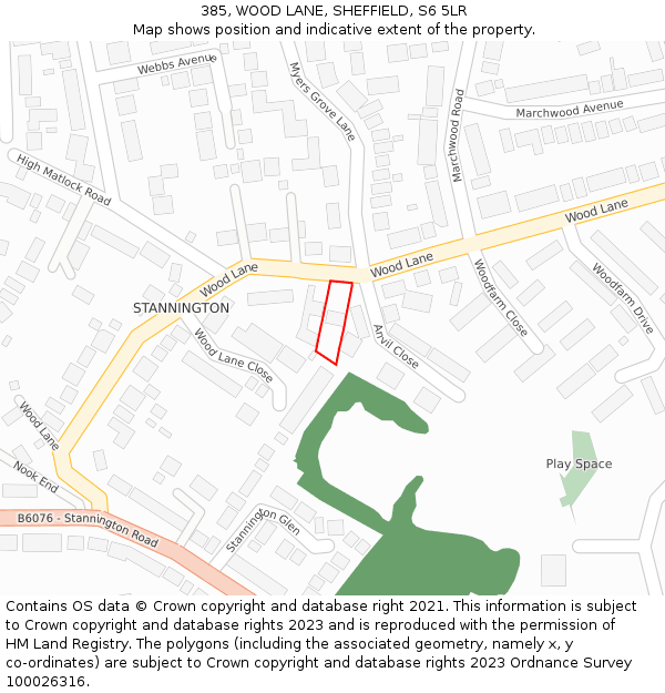 385, WOOD LANE, SHEFFIELD, S6 5LR: Location map and indicative extent of plot