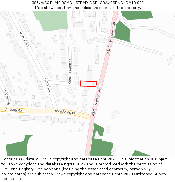 385, WROTHAM ROAD, ISTEAD RISE, GRAVESEND, DA13 9EF: Location map and indicative extent of plot