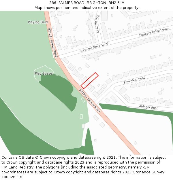 386, FALMER ROAD, BRIGHTON, BN2 6LA: Location map and indicative extent of plot