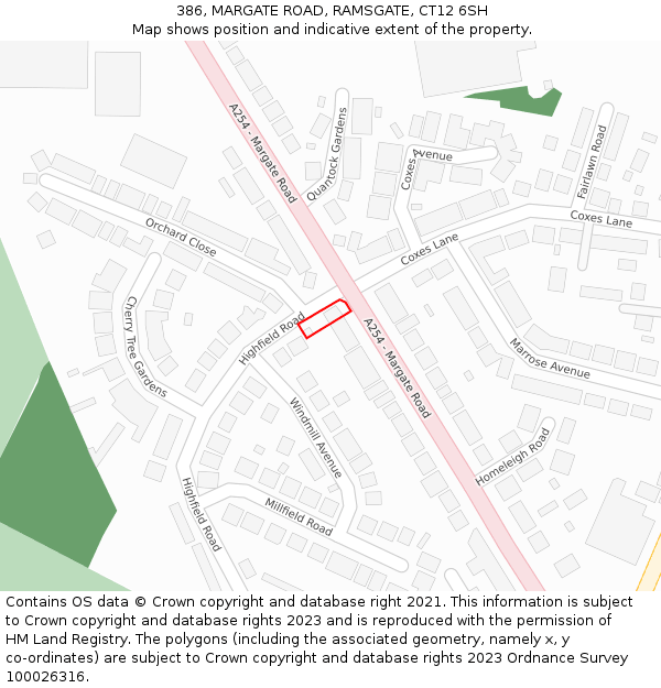 386, MARGATE ROAD, RAMSGATE, CT12 6SH: Location map and indicative extent of plot