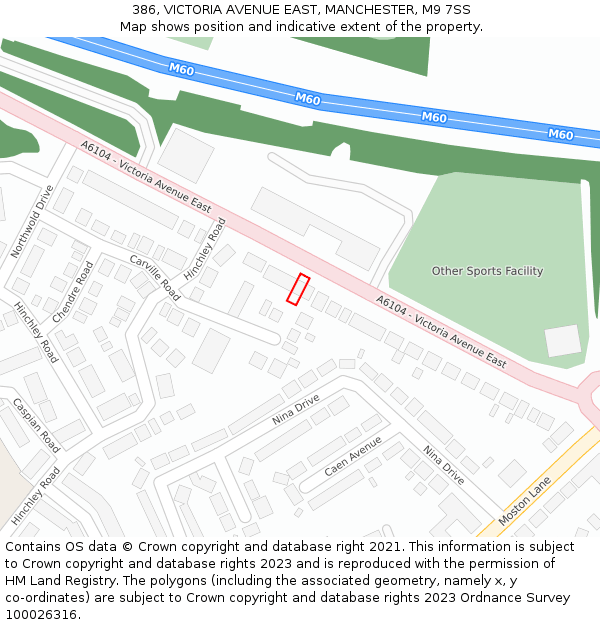 386, VICTORIA AVENUE EAST, MANCHESTER, M9 7SS: Location map and indicative extent of plot