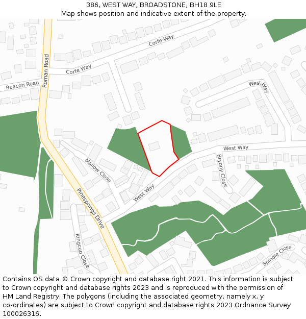 386, WEST WAY, BROADSTONE, BH18 9LE: Location map and indicative extent of plot