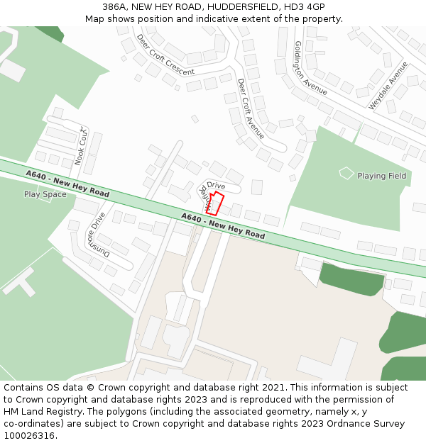 386A, NEW HEY ROAD, HUDDERSFIELD, HD3 4GP: Location map and indicative extent of plot