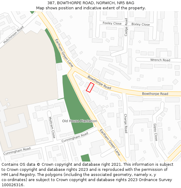387, BOWTHORPE ROAD, NORWICH, NR5 8AG: Location map and indicative extent of plot