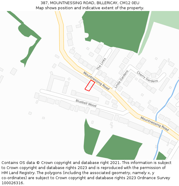 387, MOUNTNESSING ROAD, BILLERICAY, CM12 0EU: Location map and indicative extent of plot