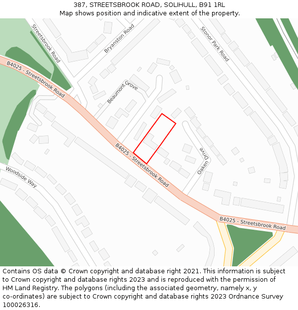 387, STREETSBROOK ROAD, SOLIHULL, B91 1RL: Location map and indicative extent of plot