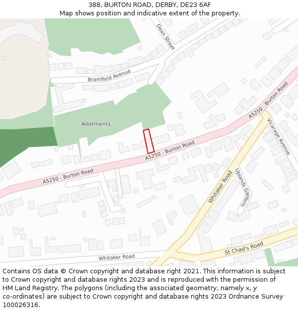 388, BURTON ROAD, DERBY, DE23 6AF: Location map and indicative extent of plot