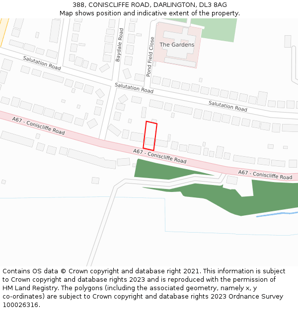388, CONISCLIFFE ROAD, DARLINGTON, DL3 8AG: Location map and indicative extent of plot