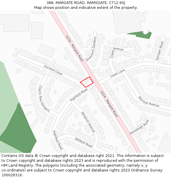 388, MARGATE ROAD, RAMSGATE, CT12 6SJ: Location map and indicative extent of plot