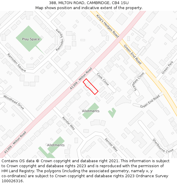 388, MILTON ROAD, CAMBRIDGE, CB4 1SU: Location map and indicative extent of plot
