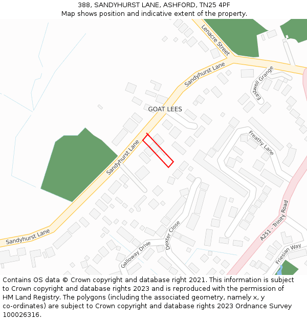 388, SANDYHURST LANE, ASHFORD, TN25 4PF: Location map and indicative extent of plot