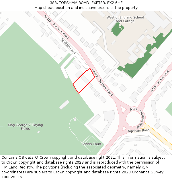 388, TOPSHAM ROAD, EXETER, EX2 6HE: Location map and indicative extent of plot