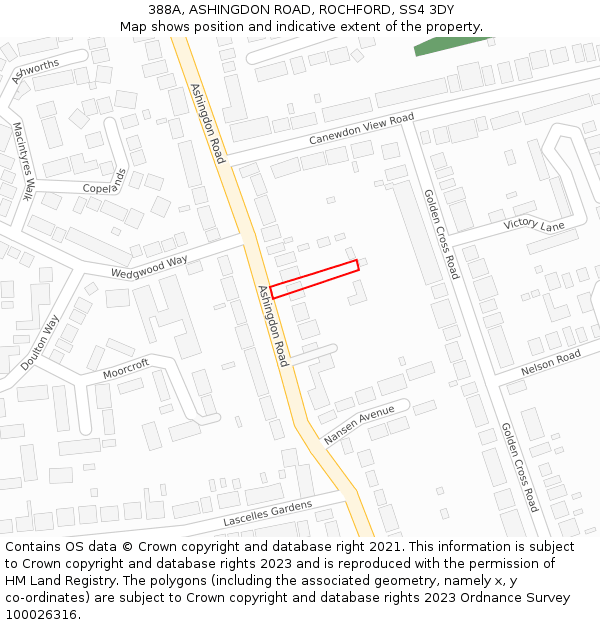 388A, ASHINGDON ROAD, ROCHFORD, SS4 3DY: Location map and indicative extent of plot