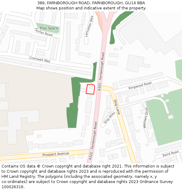 389, FARNBOROUGH ROAD, FARNBOROUGH, GU14 8BA: Location map and indicative extent of plot