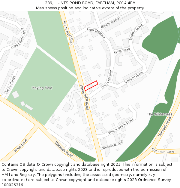 389, HUNTS POND ROAD, FAREHAM, PO14 4PA: Location map and indicative extent of plot