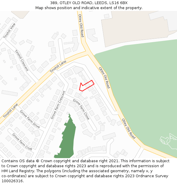 389, OTLEY OLD ROAD, LEEDS, LS16 6BX: Location map and indicative extent of plot