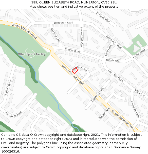389, QUEEN ELIZABETH ROAD, NUNEATON, CV10 9BU: Location map and indicative extent of plot
