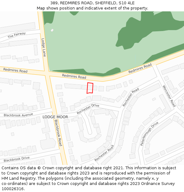 389, REDMIRES ROAD, SHEFFIELD, S10 4LE: Location map and indicative extent of plot