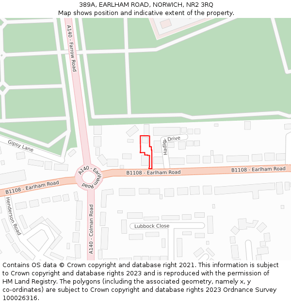 389A, EARLHAM ROAD, NORWICH, NR2 3RQ: Location map and indicative extent of plot